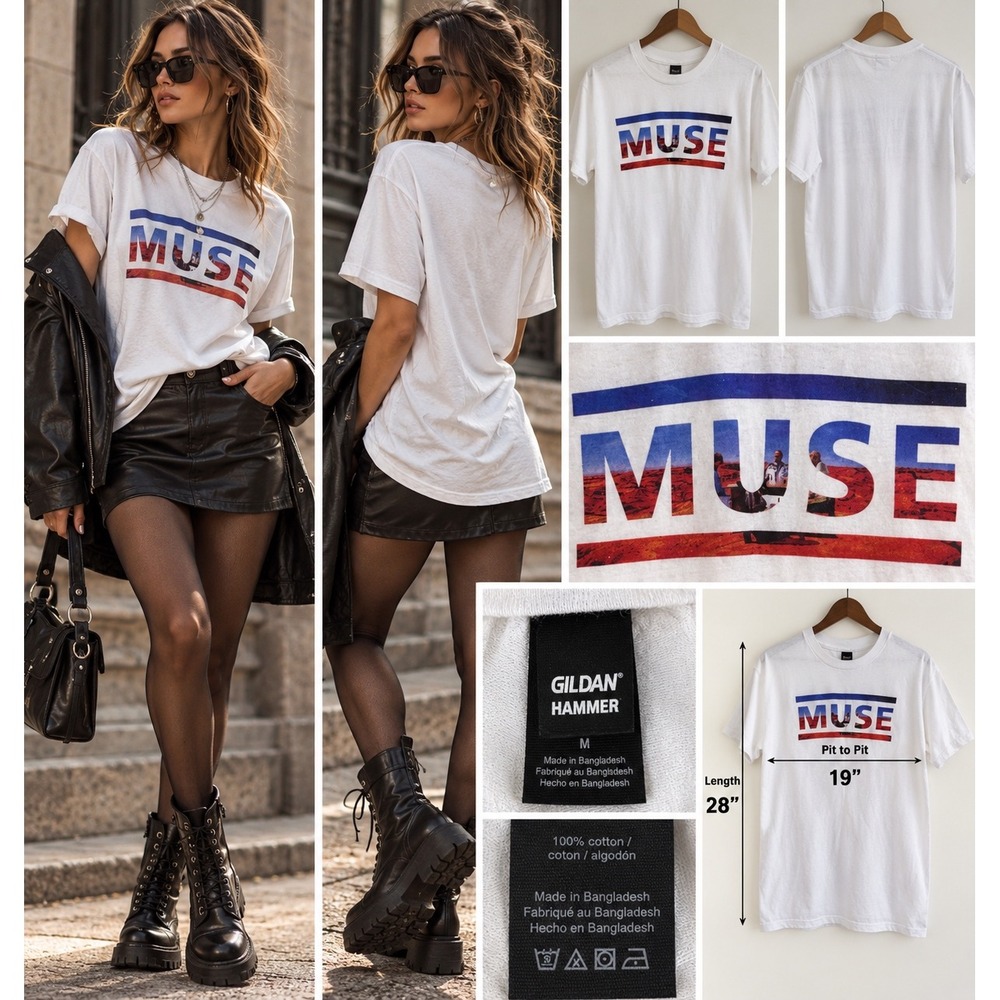 Muse Black Holes & Revelations Band T Shirt M White Indie Rock Graphic Tee